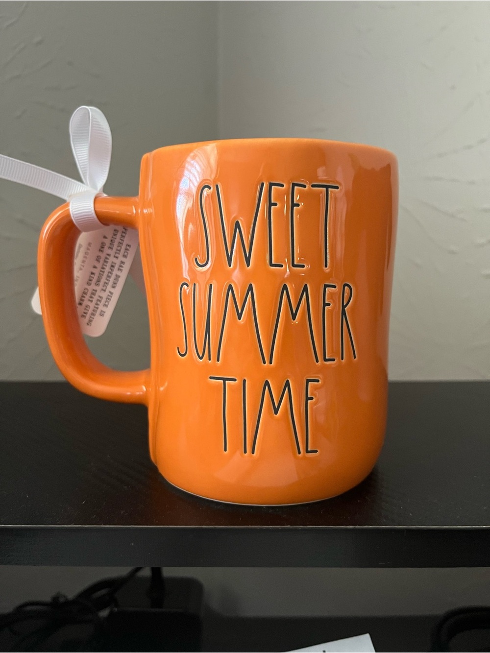 Rae Dunn Orange Ceramic Mug with White Ribbon Tag